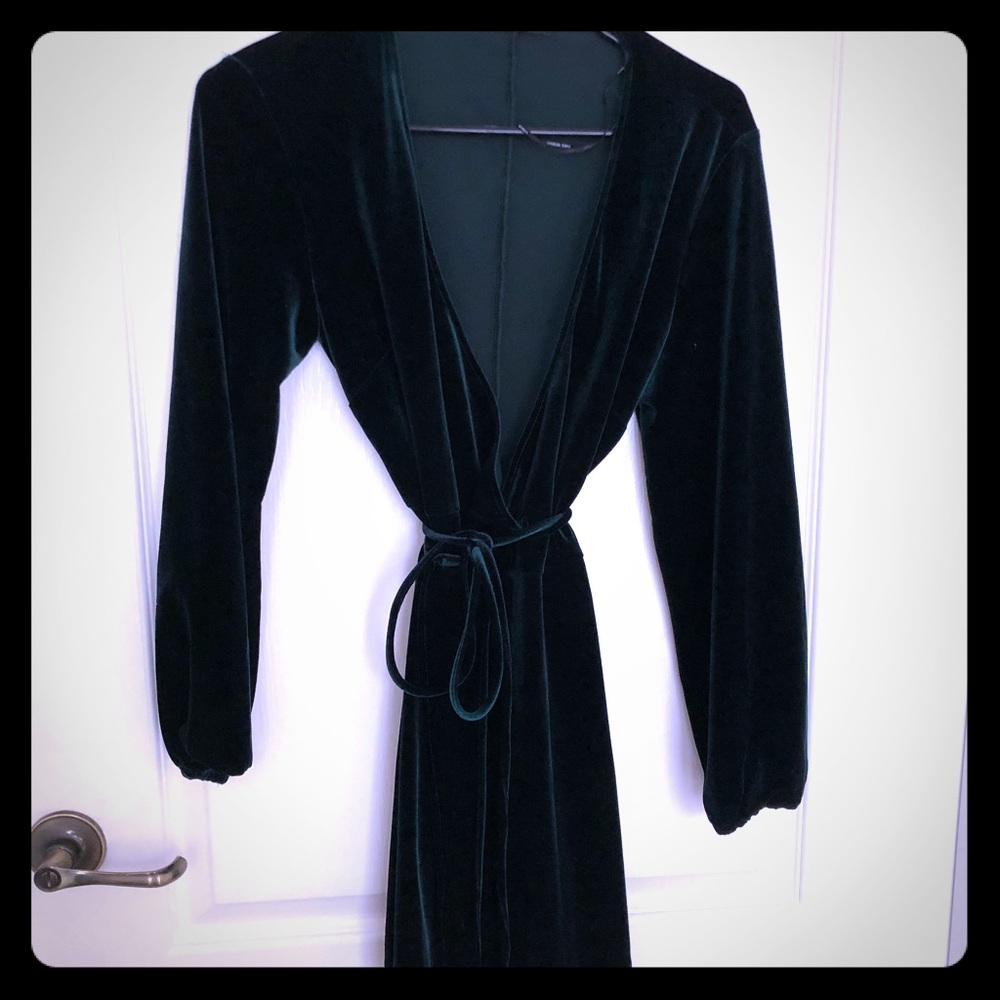 ZARA green velvet wrap dress